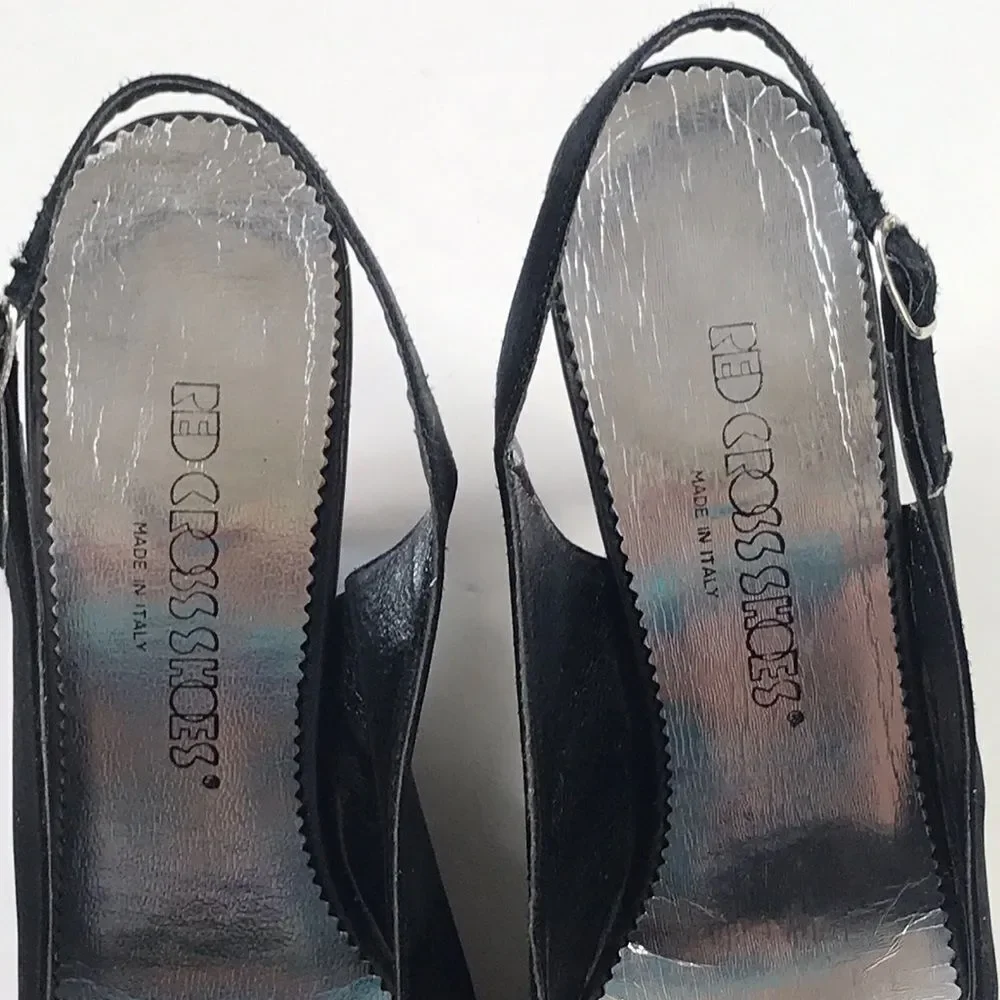 Black Silk Kitten Heels by Red Cross Made In Italy Shoes Size 7